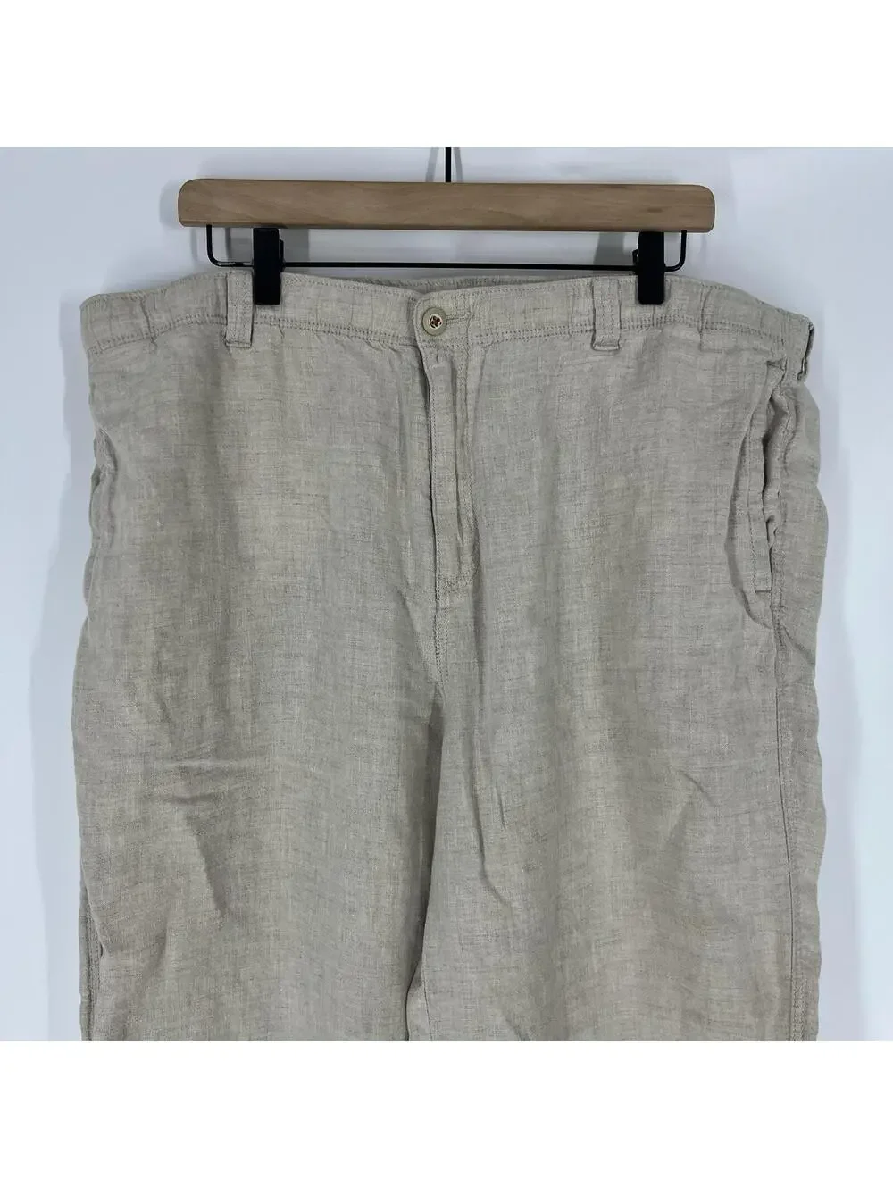 Tommy Bahama Pants Size Large Mens Natural Beach Coast Linen Elastic Waist Chino